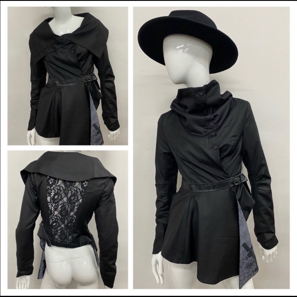 New Widow Lace Insert Button Up Fitted Coat Large